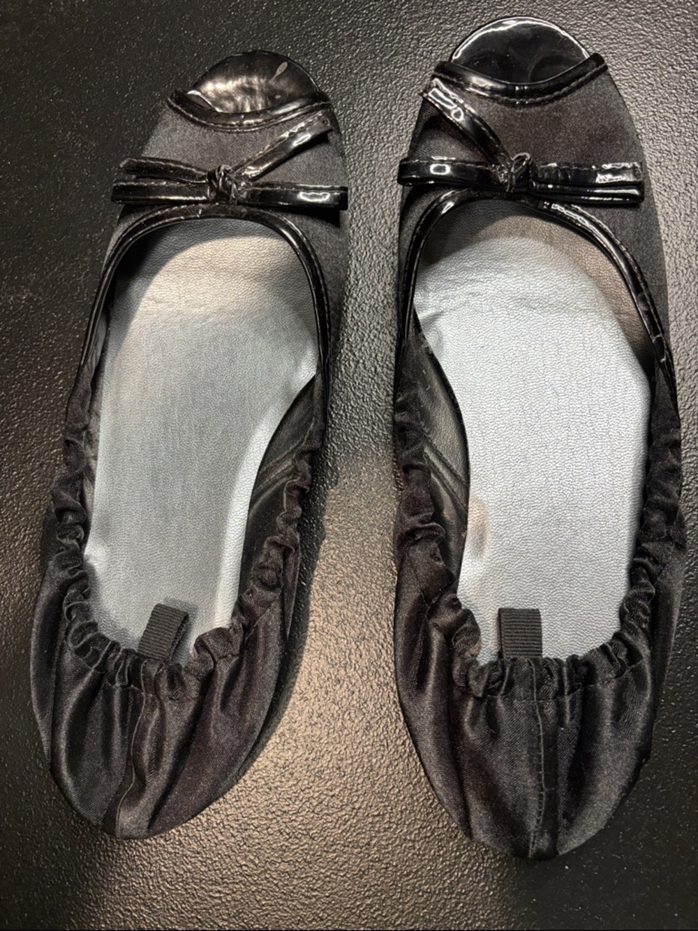 GAP Black Satin Ballet Flats with Glossy Bow